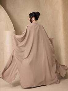 3pcs Set Women's Fashion Versatile Solid Color Broken Card Long Robe + Loose Abaya Cardigan Long Robe + Scarf Set, Soft Skin-Friendly Sun Protection Muslim Clothing Shawl - Khaki - View 3