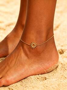 1件優雅極簡太陽腳鍊，適合日常配戴與送禮 - 金黃色 - 查看 6