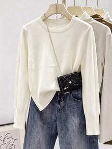 GIGOGOU Fashion Quality Autumn Winter Basic Women Knit Pullover Sweater Soft Casual Warm Slim Top - White - View 5