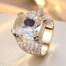 1pc Creative Butterfly Square Wide Band Design Cubic Zirconia Inlaid Women's Ring - Multicolor - View 1