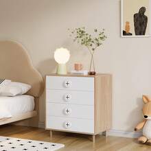 Nightstand Bedside Table White With 4 Drawers – 80 X 54 X 90 Cm - Natural and White - View 10