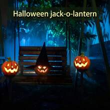 1pc Solar Powered Resin Pumpkin LED Garden Light, Outdoor Pathway Lighting, Multi-Color Resin Lawn Decor With Hollow Design, Semi-Embedded Installation, Solar Charging, Perfect For Yard Decoration, Garden And Patio, Lawn, Solar Observation Light - Pumpkin Lantern - View 5