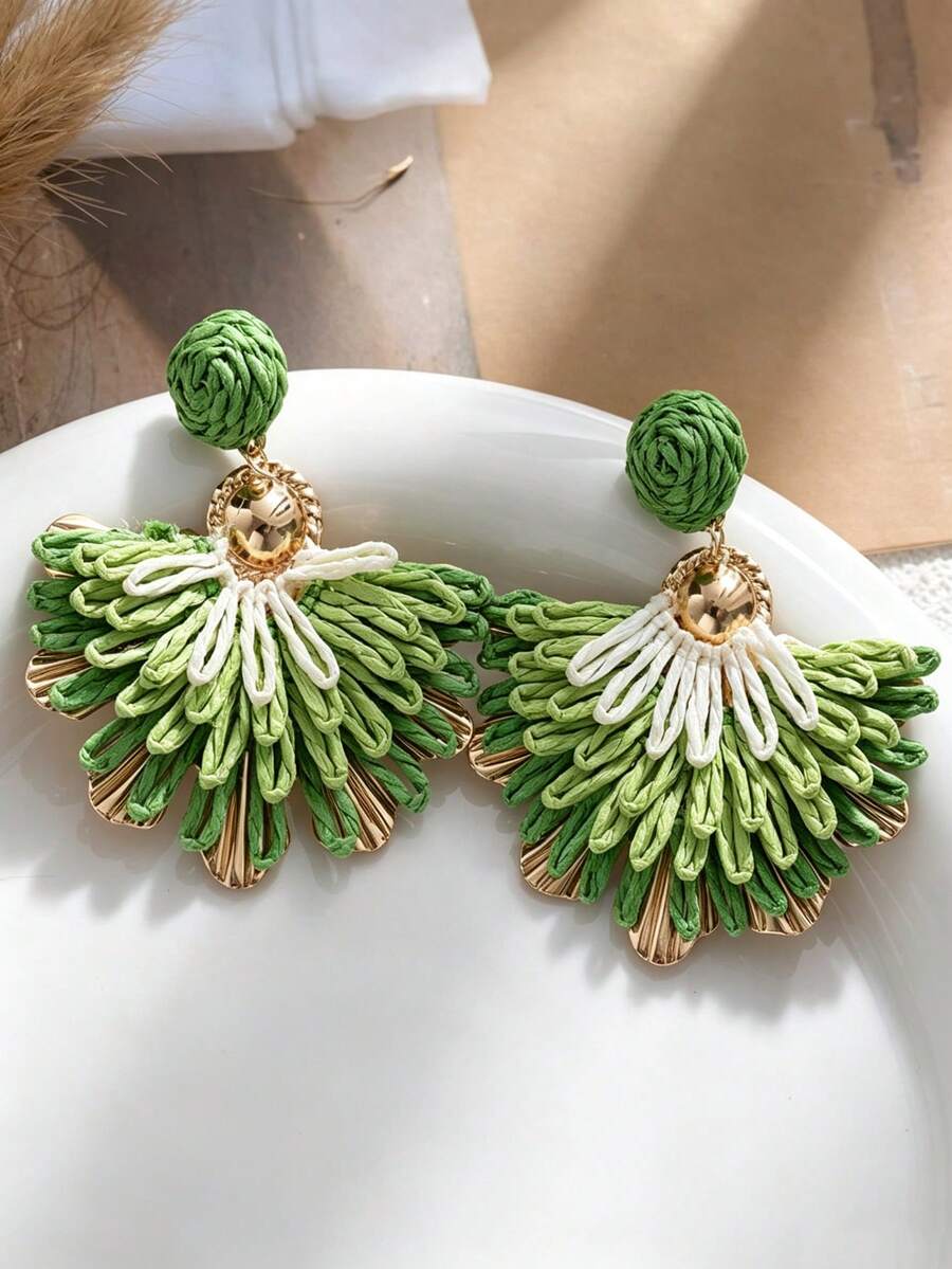 2pcs Handmade Woven Tassel Earrings, Fresh Spring Jewelry, Suitable For Outdoor Dates, Gift Giving - Multicolor - View 1