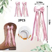 2Pcs Ribbon Bow Boot Bows, Buffalo Plaid Boot Bows Glitter Pearl Lace Holiday Birthday School Accessory Decor,DIY Decorations, Gift Wrapping Supplies,Halloween Decorations, Christmas Decorations, Back-To-School Decorations - Multicolor - View 5