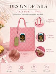 Gucci Pink Tote Bag 38*59cm, Canvas Fabric, Durable And Practical, Large Capacity For Commuting And Travel, Exquisite And Versatile Gift Box - Pink - View 6