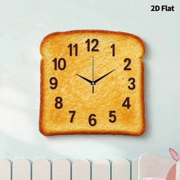 1pc Cartoon Bread Slice Wall Clock, Ultra-Quiet Quartz Movement, No Ticking Sound, Suitable For Decorating Living Room, Bedroom, Office, Kitchen, Bakery And Cafe, Perfect Decorative Gift For Friends And Family, Can Be Used For Room Decor, Bedroom Decor, Dorm Decor, Back To School Decor, School Surprise, Home Decor And Study Supplies.