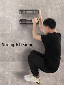 2pcs No-Drill Bathroom Storage Rack, Wall-Mounted Organizer For Bathroom, Vanity, Toilet Bathroom - Black - View 11