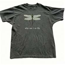 100% Cotton Geographic Inspired Dragonfly Graphic T Shirt For Men And Women |  Exquisite Design |  Loose And Comfortable | Shirts Y2k - 深灰色 - 查看 13