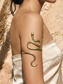 1pc Premium Minimalist Metal Bracelet Jewelry, Unique Design Snake Wrap Party Evening Bangle - Gold - View 3