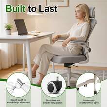 Ergonomic Office Chair & Height Adjustable Desk Chair Set, Swivel Mesh Desk Chair With Foldable Armrest, Adjustable Headrest & Lumbar Support For Home Office - Grey - View 8