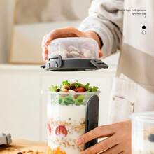 Leak-Proof Double-Layer Salad Lunch Box With Fork And Spoon, Detachable Portable Food Container For Lunch, Snacks, Yogurt And Travel - Multicolor - View 5