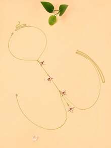 outingfit 1 dây xích đeo người pha lê Starburst hình chữ Y đính đá rhinestone hình sao, trang sức cơ thể gợi cảm cho nữ đi tiệc - Vàng - Xem 4