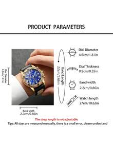 2pcs/Set Men's Gold Luxury Watch Set, Blue Dial Roman Numeral Three-Eye Gold Watch, One With Gold Stainless Steel Band, One With Gold Case And Black Silicone Strap, Bold Men's Accessory, Suitable For Summer Daily Wear, Perfect As Luxury Gift For Boyfriend, Son On Valentine's Day, Birthday, Father's Day - Multicolor - View 5