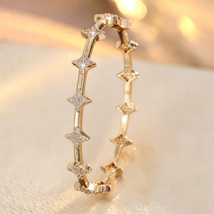 1pc Minimalist Four-Pointed Star Arrangement Design Cubic Zirconia Inlaid Women Bracelet - Multicolor - View 1