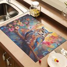 1pc 2D Flat Stove Protector Mat, Colorful Owl Pattern, Rubber Non-Slip Heat-Resistant Stove Cover Pad, Suitable For Induction Cooktop, Glass Stove, Multi-Function Scratch-Resistant Mat, Best Choice For Oven, Washing Machine, Dryer, Kitchen Decoration. - Multicolor - View 12