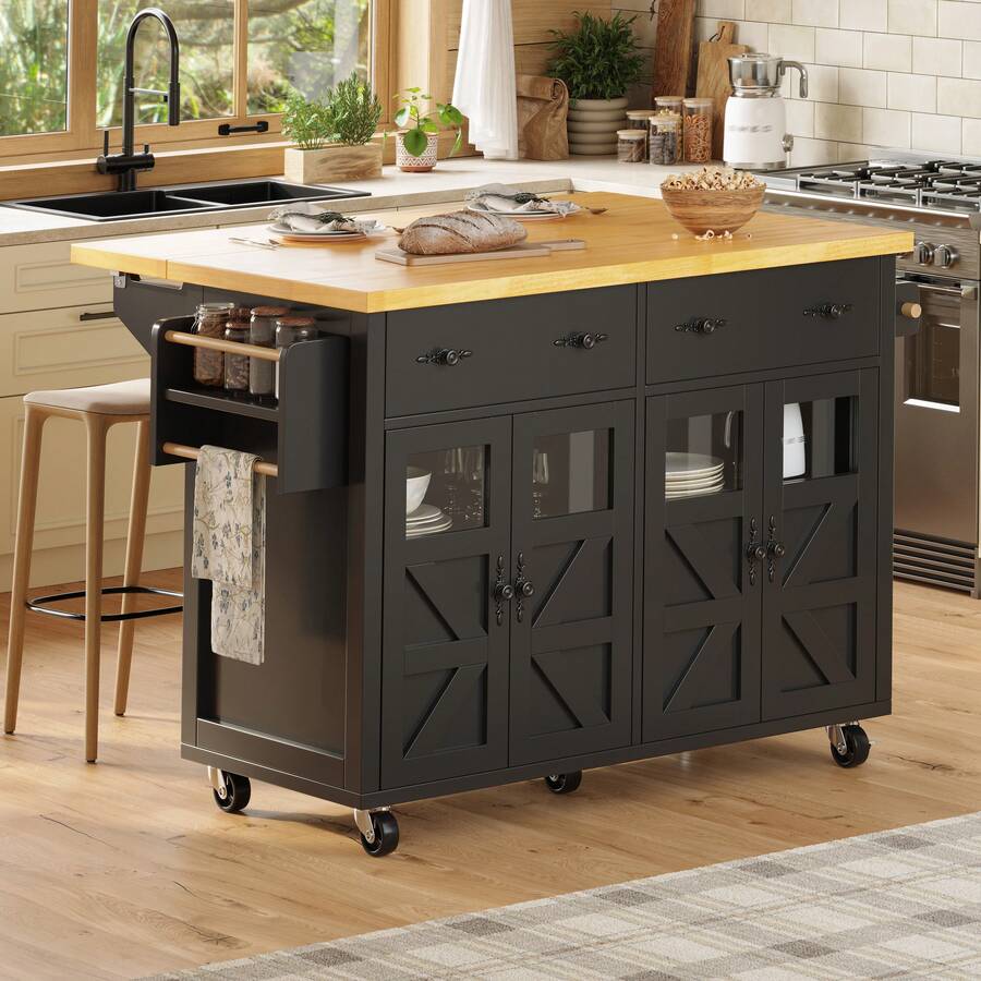 High Quality Kitchen Island, Serving Cart With Storage Space, Mobile Buffet - Black - View 1