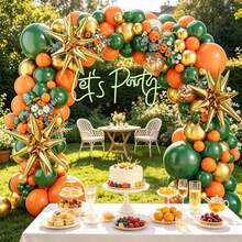 Orange Dark Green Balloon Arch Garland Set 127 Counts Sequins Foil & Metallic Gold Balloons For Wedding Birthday Christmas Thanksgiving Backdrop - Multicolor - View 1