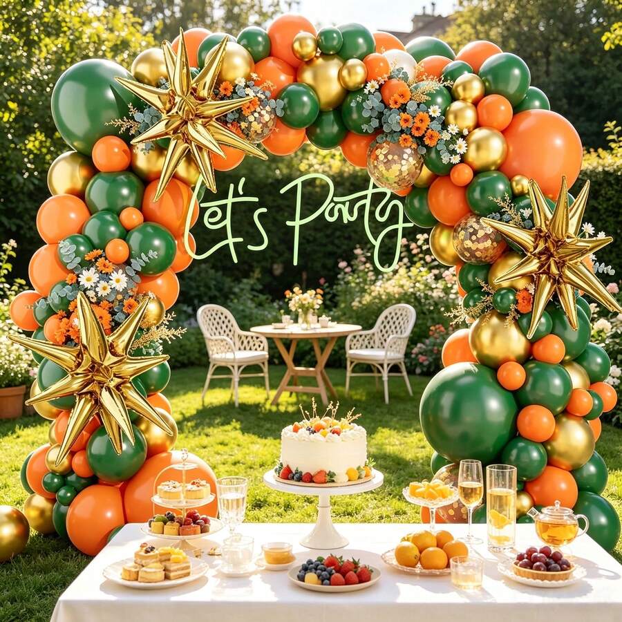 Orange Dark Green Balloon Arch Garland Set 127 Counts Sequins Foil & Metallic Gold Balloons For Wedding Birthday Christmas Thanksgiving Backdrop - Multicolor - View 1