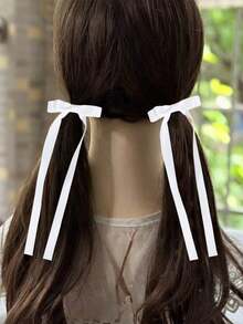 2pcs Girls Minimalist Versatile School Style Solid Color Bow Ribbon Ponytail Hair Clips, Suitable For Daily Wear And Back To School Season - 蝴蝶結髮夾 - 查看 4
