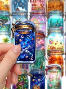 50pcs Fantasy Mini Bottle Scene Sticker Pack, Waterproof Vinyl Magic Jar Landscape Pattern Stickers, Suitable For Planner, Notebook, Scrapbook, Journal And DIY Craft Decoration - Multicolor - View 3