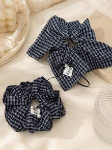 2pcs/Set Vintage Fashion Plaid Scrunchies Set, Versatile Women's Hair Accessories - Multicolor - View 2