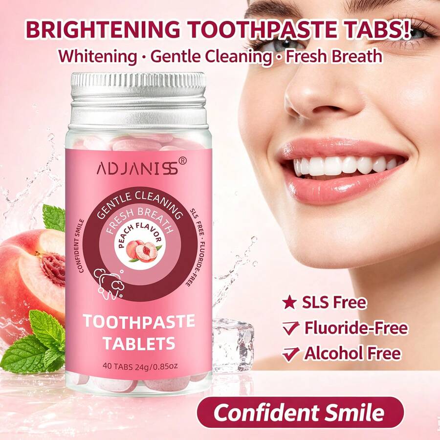 1 Botol (40 Tablet) Tablet Pasta Gigi ADJANISS, Mengandung Hidroksiapatit dan Xylitol, Membersihkan Gigi dengan Lembut Tanpa Menyebabkan Sensitivitas, Mendorong Remineralisasi, Pembersihan Mendalam, Nafas Segar, Cocok untuk Semua Orang Dewasa, Ukuran Praktis untuk Bepergian - Mint - View 1