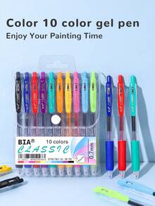 BIA&Tyno Classic Color Gel Pens 10pcs/8pcs/6pcs, 0.5mm/0.7mm Student Highlight Gel Pens, Suitable For Manual Accounting, Hand Drawing, Back To School Gel Pen Set - Sets - View 3