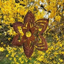 1pc Rustic Thanksgiving Natural Rusty Metal Spiral Wind Vane, Metal Floral Garden Decor Gift, Christmas Gift, 30.02cm X 30.02cm, For Balcony/Window Decoration, Balcony And Patio Garden/Indoor/Outdoor Decoration - A - View 5