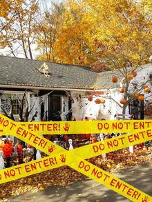 1 Roll Halloween Caution Tape Decoration, DIY Cuttable No Entry Horror Danger Warning Tape Decor, Suitable For Halloween Party Decoration, Haunted House, Theme Party, Door, Yard, Garden Wall, Indoor And Outdoor Decoration, Suitable For DIY Horror Crime Scene - Multicolor - View 5