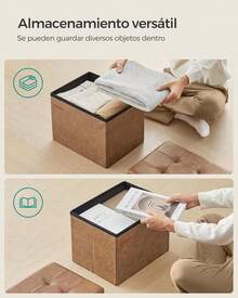 SONGMICS - Taburete de Almacenamiento Plegable pequeño, reposapiés Cubo, Cuero sintético, 12.2 x 16.1 x 12.2 Pulgadas, Capacidad de 280 Libras, para Sala de Estar, Dormitorio, Dormitorio, café. YIK4 - Negro - Ver 11