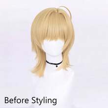Gold Men Synthetic Short Straight Wigs With Bangs Blonde Anime Game Cosplay Fluffy Wig Heat Resistant For Daily Party - Gold - View 2