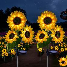 2-PACK (3-Sunflower) Solar Outdoor Lights, Sunflower Garden Lights For Yard, Lawn, Home, Patio And Porch, Realistic Night-Glowing Decor,  Outdoor Lighting, Garden Lighting | Decorative Solar Garden Lights IP65 Splash-Proof - 太陽能向日葵 - 查看 13