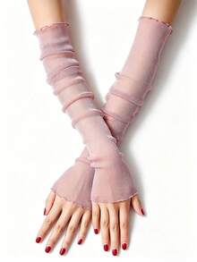1 Pair Y2K Glitter Sheer Mesh Ruched Arm Sleeves, Long Semi-Sheer Pleated Sun Protection Arm Covers For Women - Multicolor - View 2