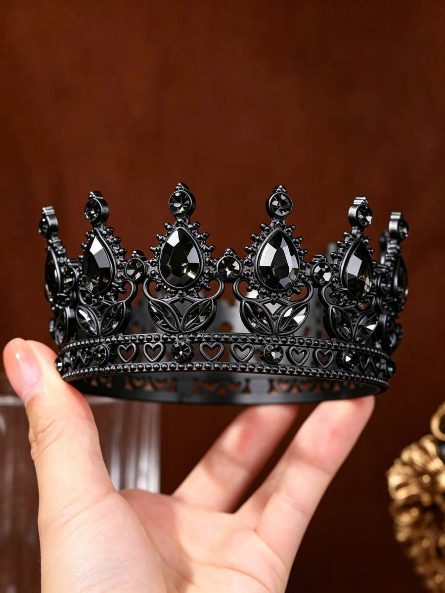 1件女款時尚公主皇冠甜美水鑽生日髮飾髮箍 新娘髮飾 - 黑色 - 查看 1