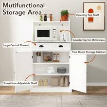 54" Freestanding Kitchen Pantry Storage Cabinet With Doors And Adjustable Shelves, Microwave Oven Stand With Drawer For Kitchen, Bathroom Or Variant 1 - White - View 3