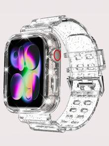 2合1水晶透明運動錶帶與防撞保護殼，相容 38mm 40mm 41mm 42mm 44mm 45mm 46mm 49mm，果凍框保護殼 + 舒適替換腕帶，適用於 11/10/9/8/7/6/5/4/3/2/1/SE Ultra 女款/男款，不含手錶與螢幕玻璃 - 一體錶帶 - 查看 45