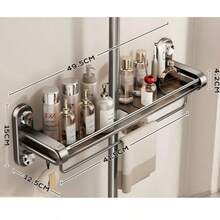 1pc Upgraded Vacuum Suction Cup Shower Caddy Holder, Stainless Steel Waterproof Rust-Proof With Towel Rack, No-Drill Large Capacity Storage Organizer For Shower Gel And Shampoo, Home Bathroom - Multicolor - View 14