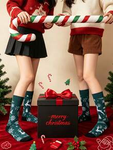 1 Pair Unisex Santa Claus Mid-Calf Socks, Suitable For Christmas Party, Holiday Events And Multiple Occasions - Multicolor - View 1