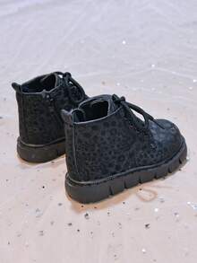 Girls' Stylish Leopard Print Ankle Boots, Autumn/Winter New Single Layer Leather Boots, Versatile Boots For Kids, Boys' Leather Boots - Black - View 6