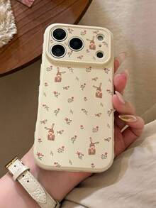 1pc Gentle Ins Style Floral Polka Dot Phone Case Compatible With Apple 17 Pro Max 16 Pro Women's 15 Fresh Girl Niche 14 Shockproof Soft Protective Cover 13 Korean Style - Beige - View 4
