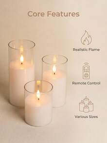Set de 3 velas LED sin llama transparentes de acrílico, velas de pilar blancas alimentadas por batería, decoración para el hogar y bodas - Blanco - Ver 4