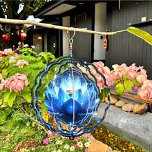 1件復古蓮花圖案金屬3D旋轉風鈴，附360°旋轉掛鉤，獨特設計適用陽台與草坪，感恩節、聖誕節、萬聖節與喬遷禮物首選（不含吊飾） - A - 查看 5