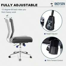 Armless Office Desk Chair, Mid Back Leather Conference Room Chairs Without Armrests, Modern Office Chair Ribbed. Variant 1 - Black - View 5