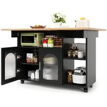 Modern Kitchen Island With Storage And Serving Cart - Black and Natural - View 11