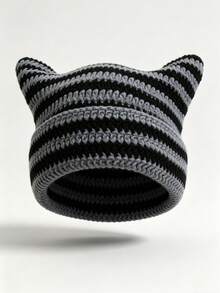 1 pieza Gorro de punto cálido de otoño/invierno, Gorro de punto con orejas de gato estilo Y2K lindo, Gorro minimalista de moda para mujer - gorro de punto con orejas de gato - Ver 18