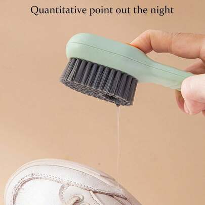 1pc Multi-Function Cleaning Shoe Brush With Built-In Soap Dispenser, Press-Type Automatic Liquid Dispensing Brush Head, Soft Dense Bristles, Reusable, Suitable For Sneakers, Leather Shoes, Clothing Washing, Dish Cleaning