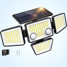 SZRSTH 1/2/3/4 Pack 4 Head Solar Outdoor Lights, 3000LM Motion Sensor Wall Lights With Wide Angle Lighting, IP65 Waterproof Solar Powered Lights For Patio, Yard, Garden, Garage, Porch & Summer Decoration - 白色 - 查看 11