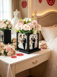 1/6/12件組婚禮桌飾照片方盒，黑色多面相框紙板花架，DIY花藝裝飾盒，適用新娘婚前派對、訂婚、週年紀念、接待桌裝飾 - 黑色 - 查看 4
