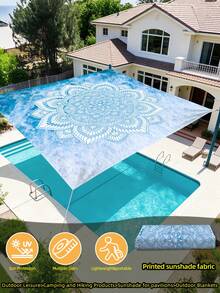 1PC Outdoor Thickened Waterproof Sun-Proof Gradient Mandala Flower Green Bohemian Pattern Garden Patio Canopy Beach Sunshade Awning With Free Rope (Frame Not Included) - A - View 2