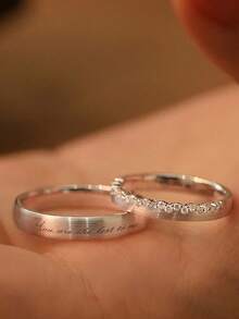 1 Pair Exquisite Romantic S925 Sterling Silver Brushed Finish Couple Rings, Adjustable Open Design, Ideal Gift For Wedding, Engagement, Anniversary, Valentine's Day Confession, Fits Size 7-10 - Silver - View 4